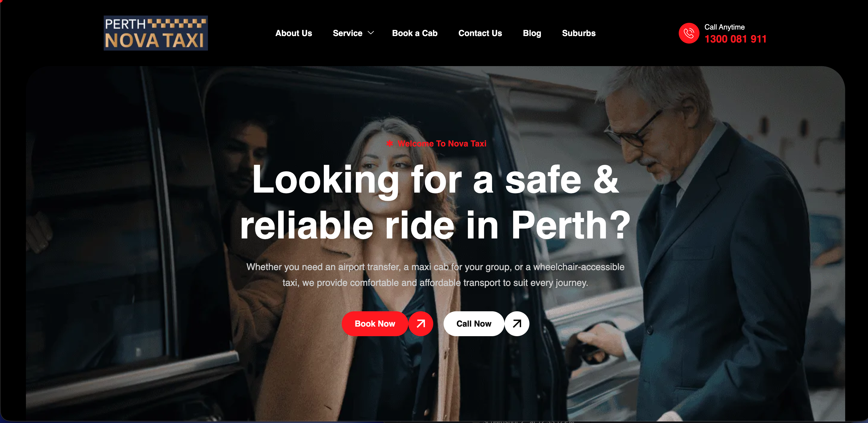 Perth Nova Taxi website after the TurnoByte rebuild